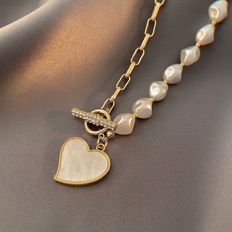 Love Pearl Golden Heart Necklace