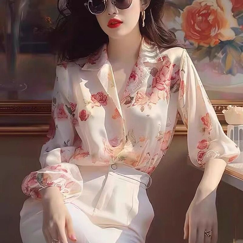 Floral Printed Stand Collar Summer Retro Shirt