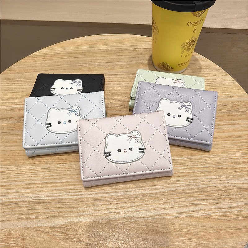 Kawaii Cute Cat Head Designed Three-Fold Mini Purse Wallet
