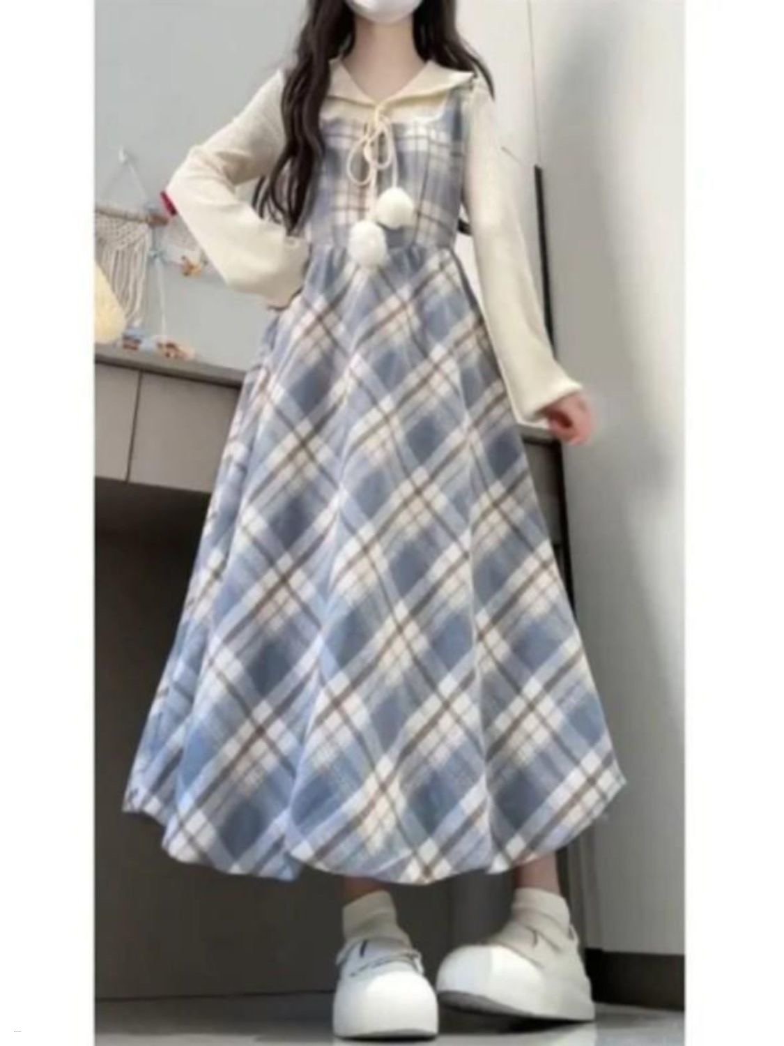 Sweet Lolita Women Kawaii Plaid Dress Suit Korean Elegant dress