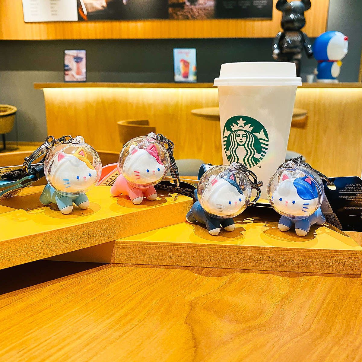 Space Cat Wearing Oxygen Mask Doll Keychain