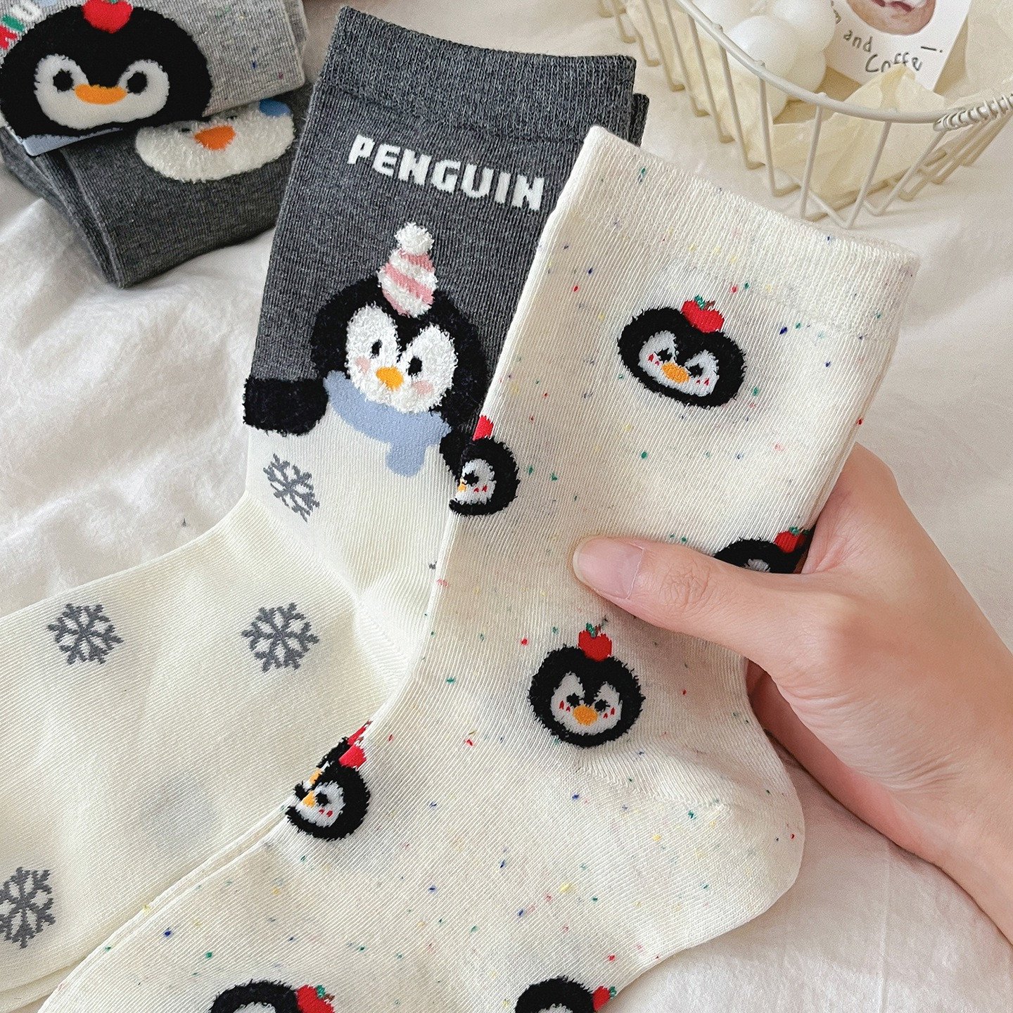 Kawaii Cute Penguin Mid-Calf Cotton Socks 1 Pair (Random Selection)