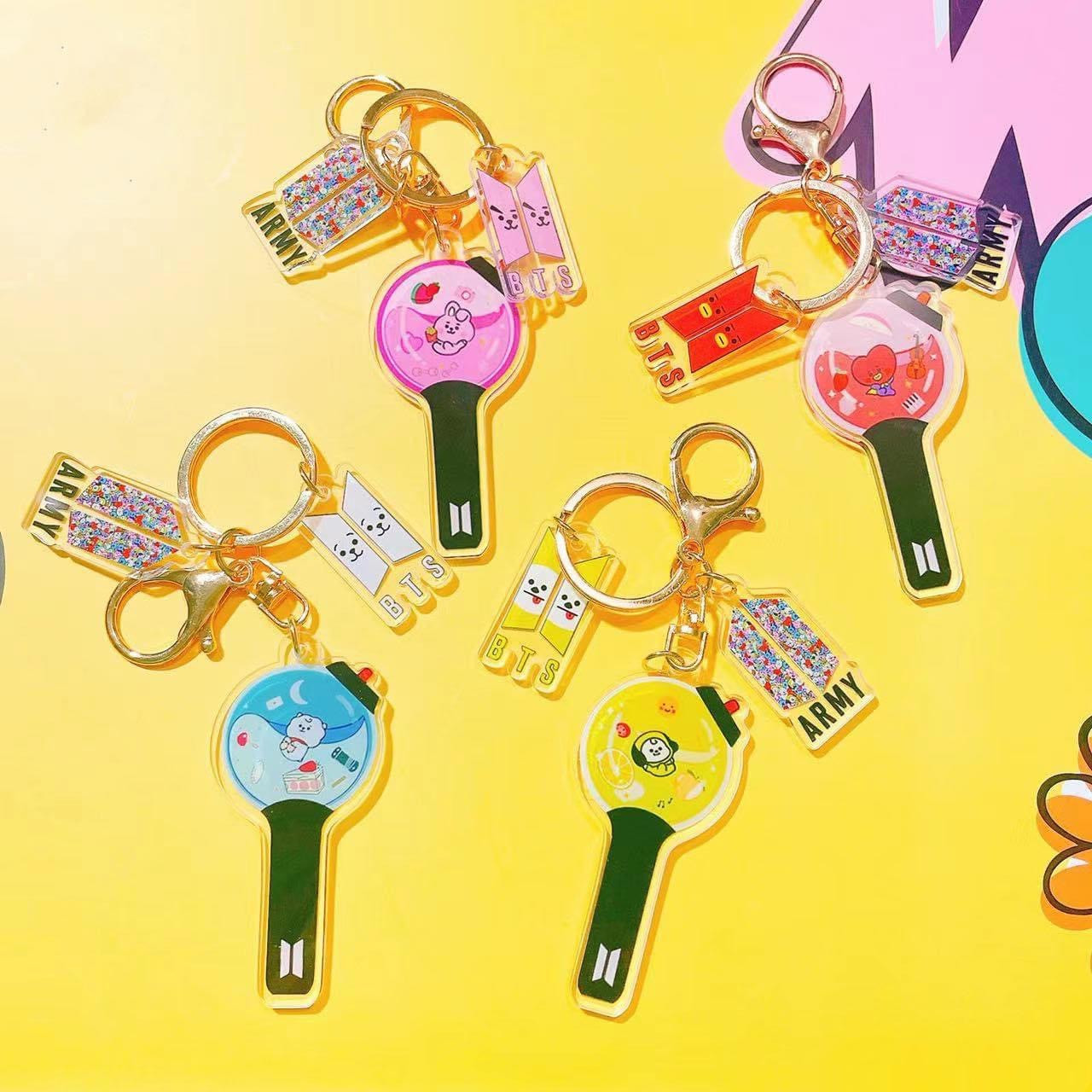 BTS-BT21 Cartoon Character Acrylic Keychain/Keyring (BTS Light Stick Design)