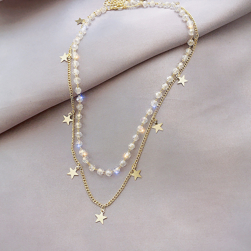 Korean Style Double Pentagram Crystal Necklace