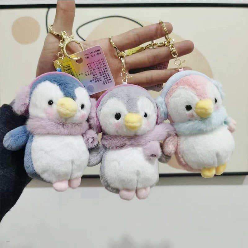 Cute Earphone Penguin Plush Doll Keychain 12cm