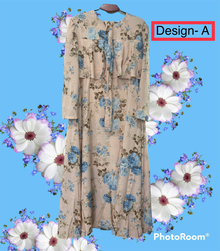 Elegant Floral Printed Long Sleeve Beach Dress