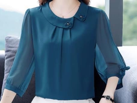 Elegant Solid Color Spliced Folds Collar All-Match Tops