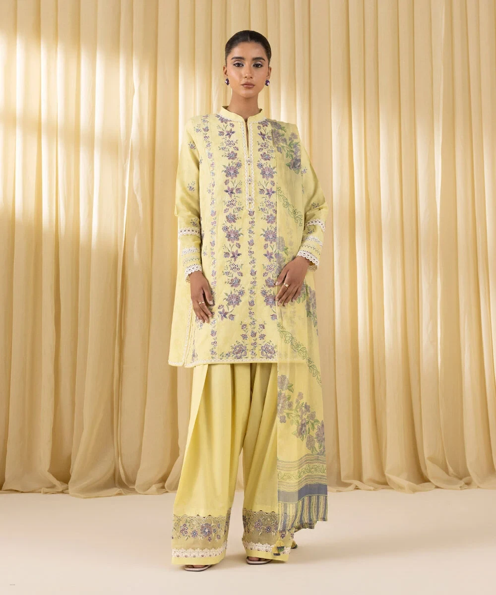3 Piece - Embroidered Cotton Jacquard Suit By Sapphire