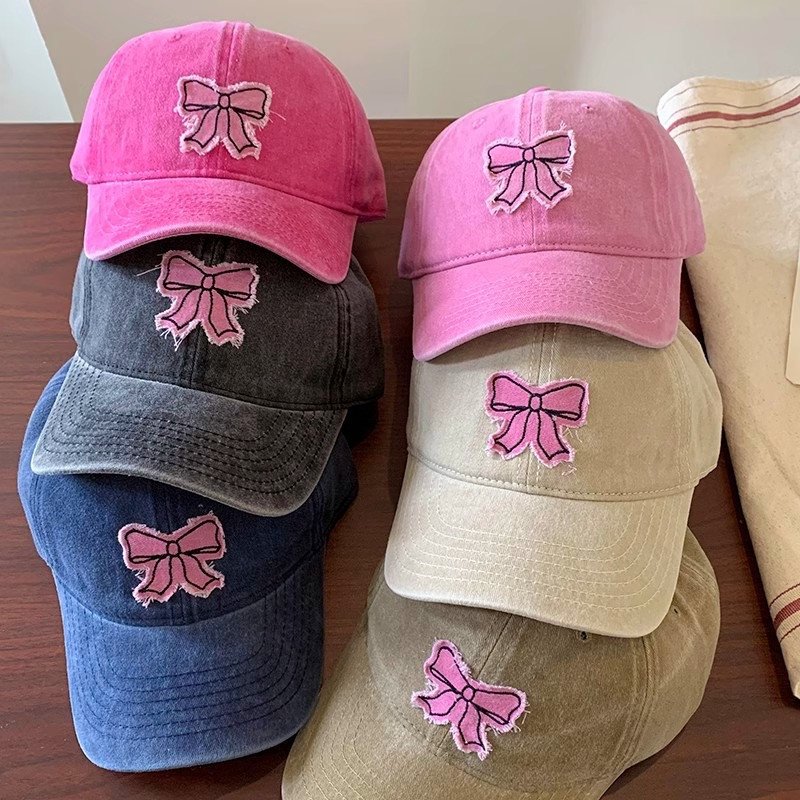 Cute Bow Embroidery Washed Baseball Cap