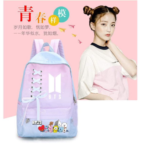 BT21 Gradient Color Casual Backpack With Lace Ribbon