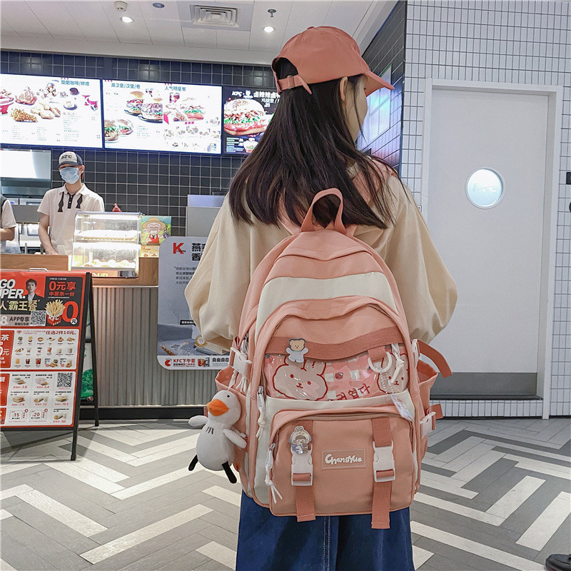 Korean backpack online pink