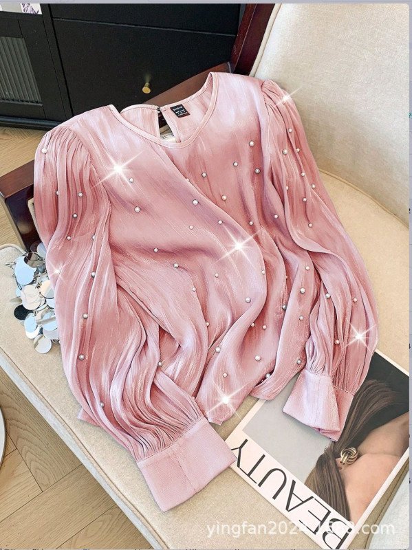 Eleagnt European Style Pearl Beaded Pullover Top