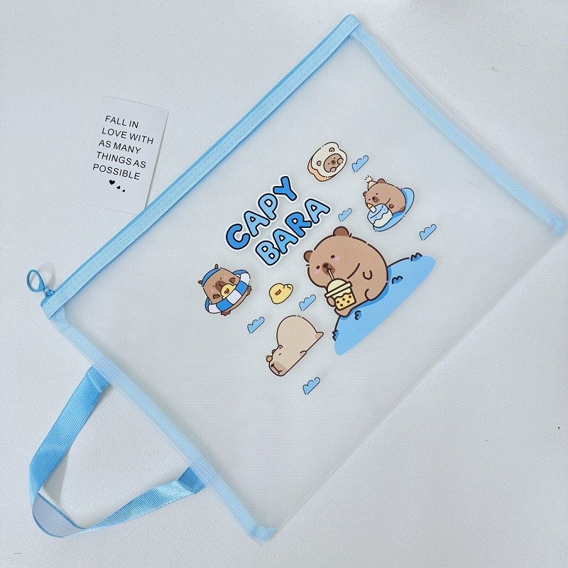 CAPY BARA Cute Cartoon A4 Mesh Zipper Bag