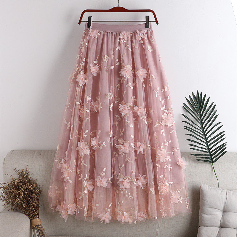 Floral Embroidered A-Line Skirt