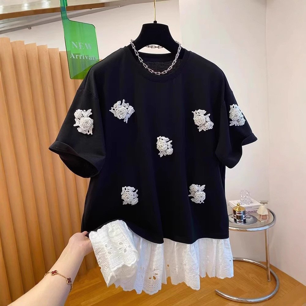 Short Sleeved T-shirt Women's Spliced Stylish Top