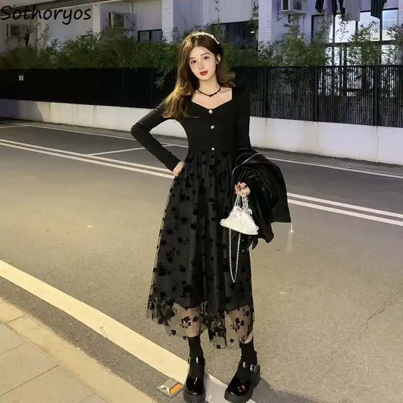 Black Floral Midi Dress