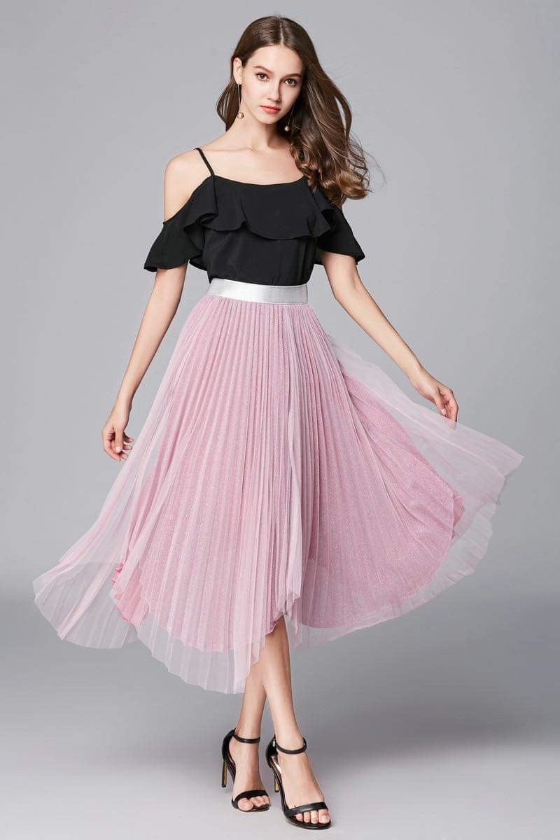 Elegant Solid Color Party Pleated Skirt