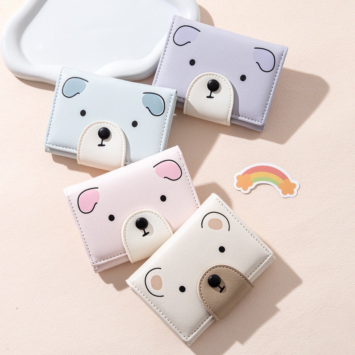 Cute Animal Little Bear Three Fold Leather Wallet