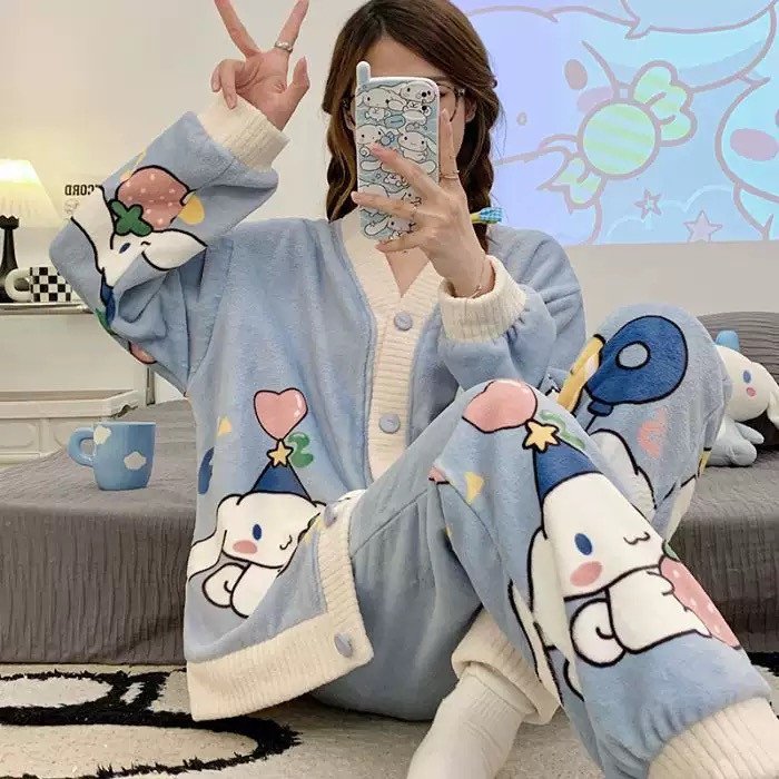 Fleece-Lined Korean Style Velvet Warm Winter Cardigan Set