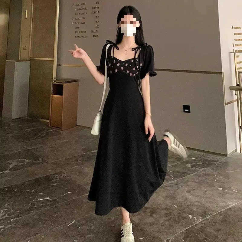 French Style Summer Hepburn High-End Slimming Black Dress