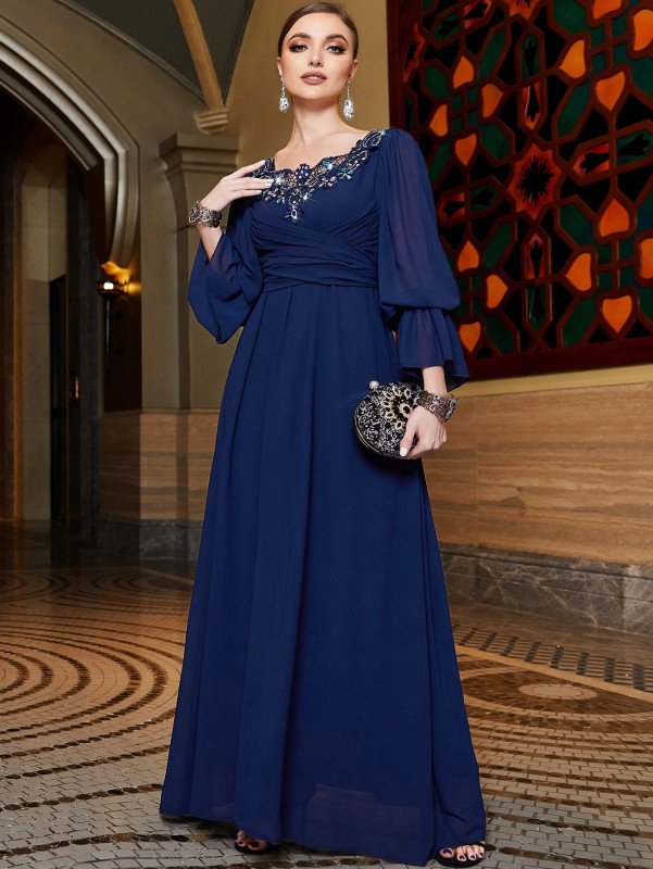 Chiffon Blue Abaya Dubai Luxury Prayer Clothes Women Dresses Kebaya