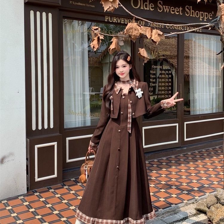 French Retro Plaid Suit Jacket Two-Piece Set