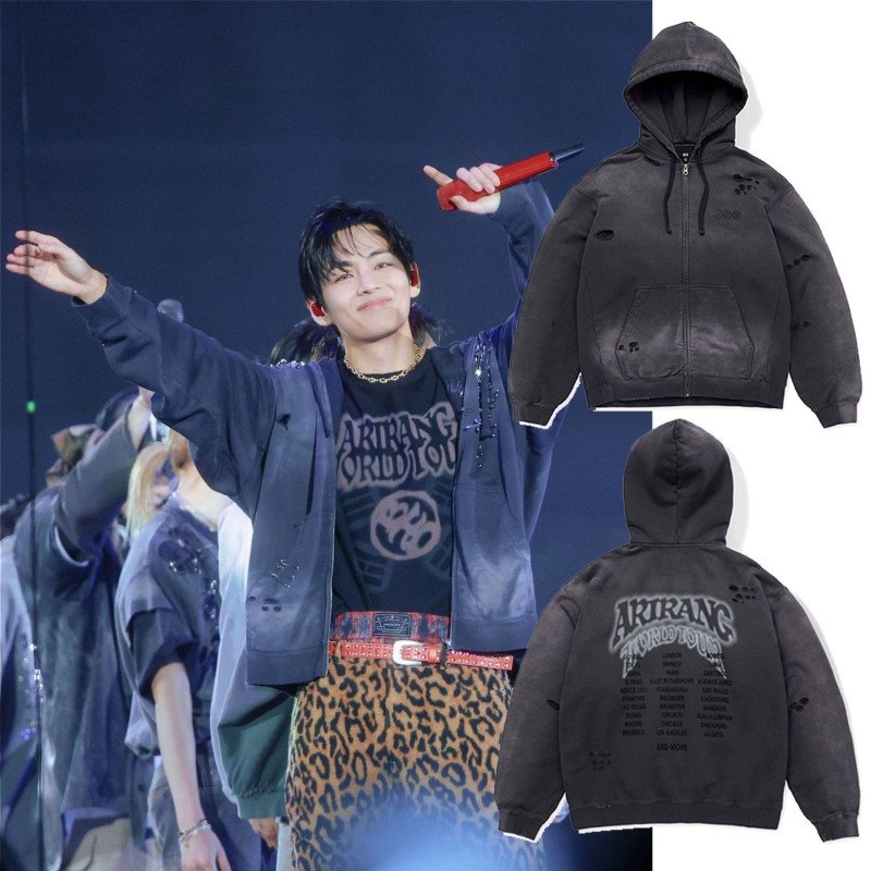 BTS Arirang Tour Limited Edition Zip-up Black Vintage Hoodie