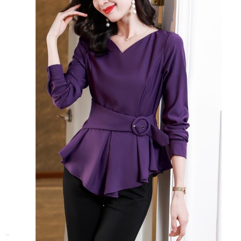 Korean Elegant Solid Color Lacing Asymmentrical Tops