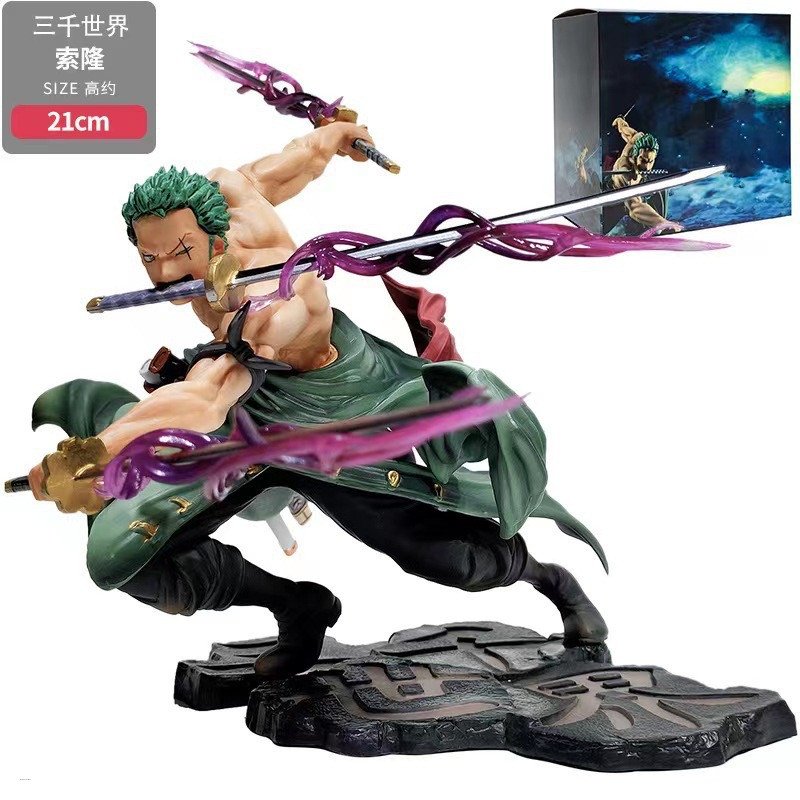 Anime One Piece Zoro Three Blade Manga Statue Action Figure 21cm