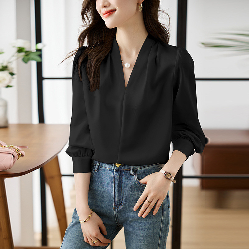 Queen Korean V Neck Solid Formal Tops