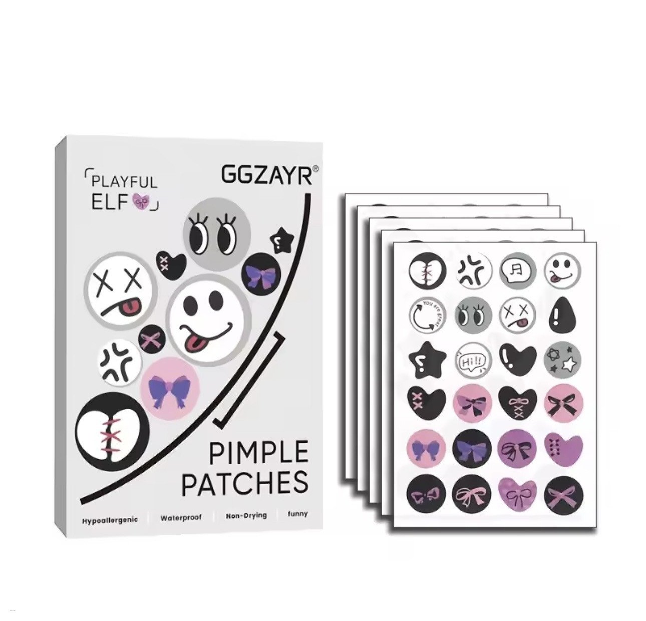 144Pcs/Box GGZAYR Gray Smiley & Bow Pimple Patches