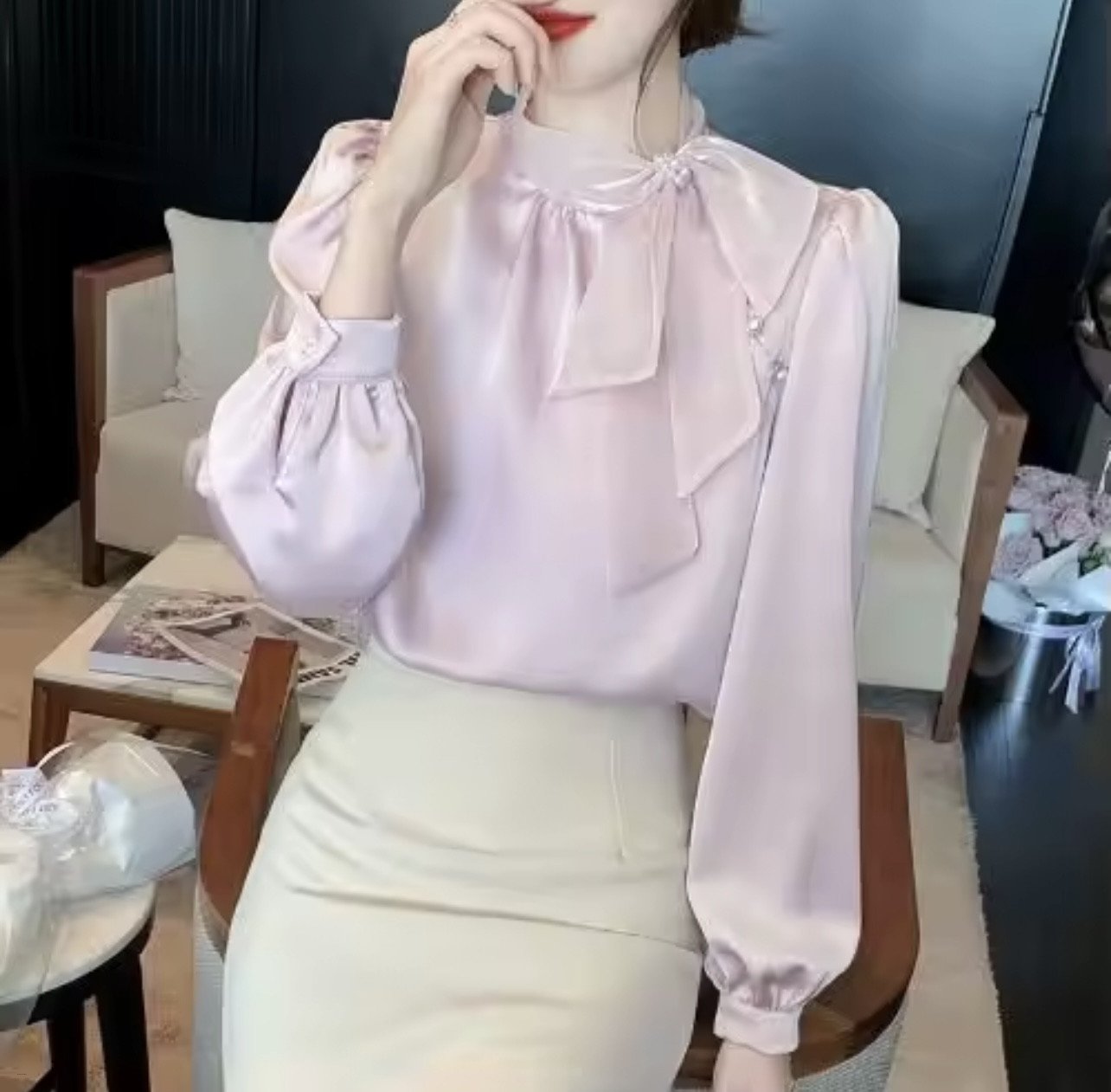 Elegant Casual Fashion Solid Pink Bow Tops
