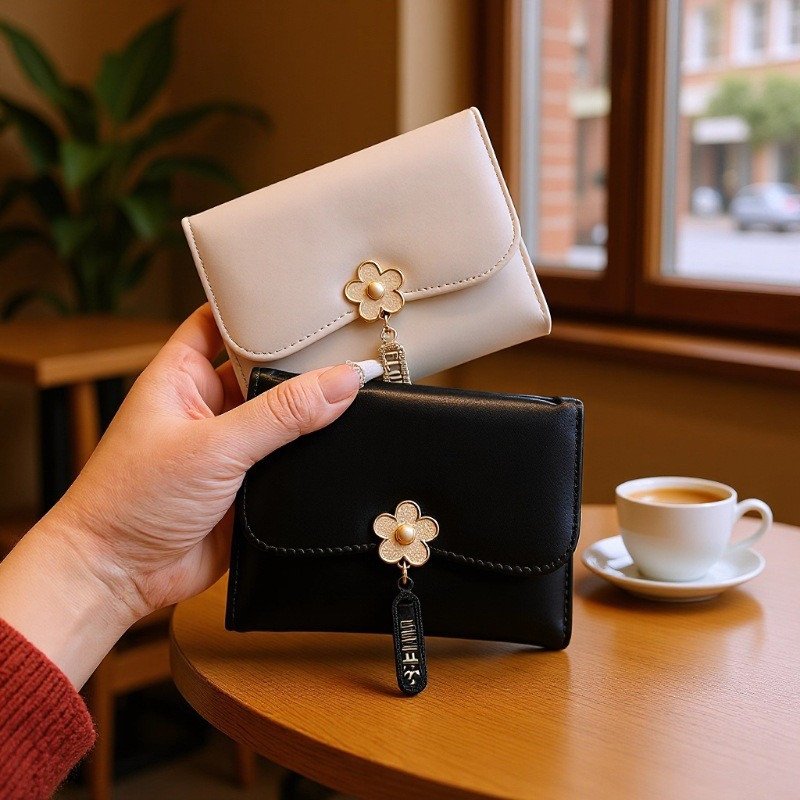 Japanese and Korean Glossy Texture Flower Pendant Wallet