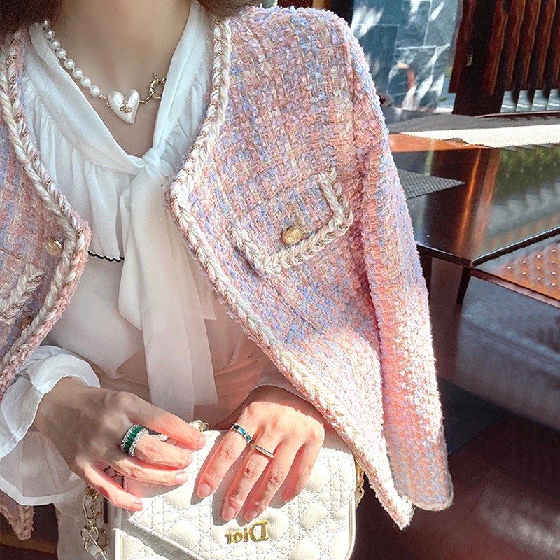 K-Drama Woolen Tweed Knitted Short Coat