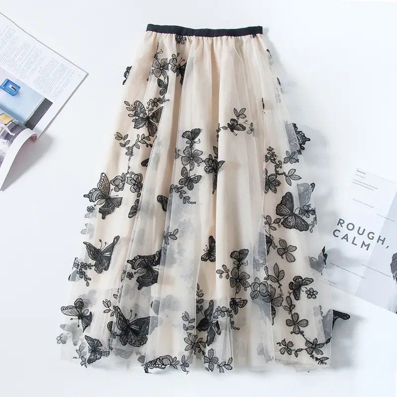 Butterfly Embroidery Elastic Skirt