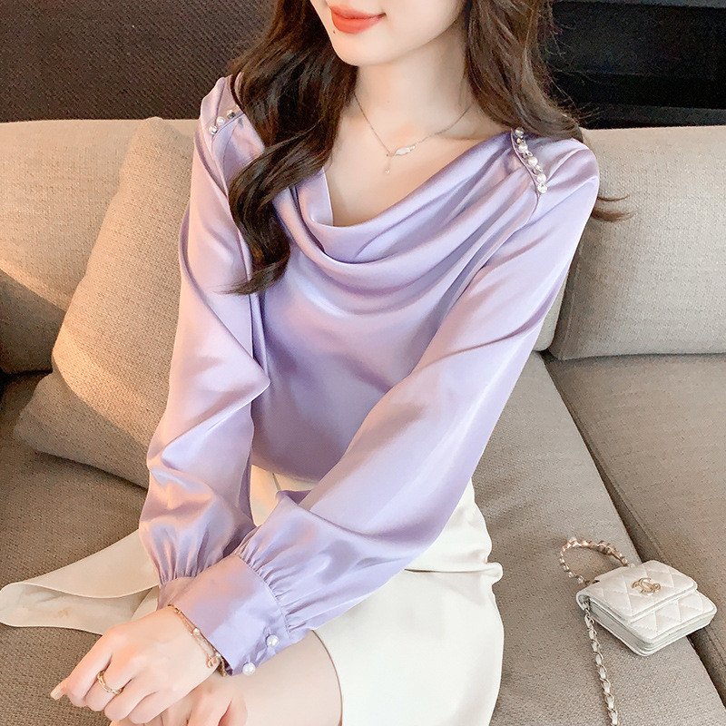 Long Sleeve Pile Collar Solid Color Loose Tops