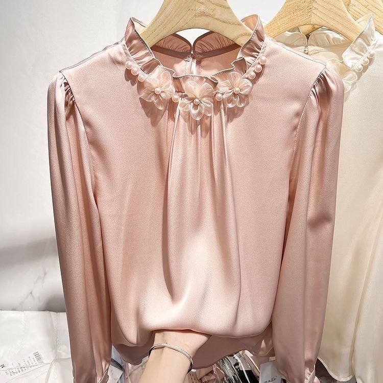Elegant Floral Collar Solid Color Temperament Tops