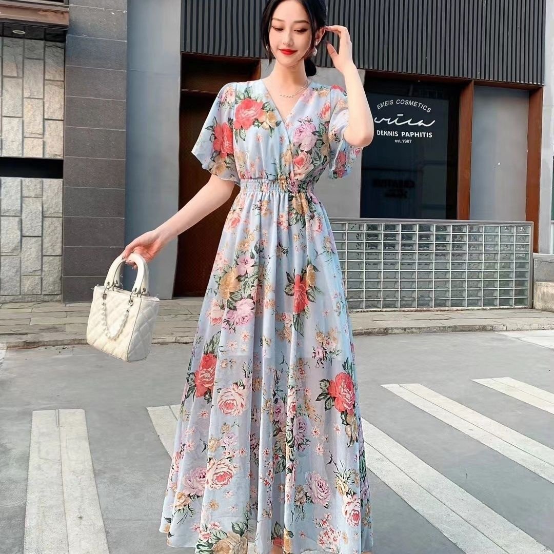 Super Fairy V-Neck Floral Design Midi Dress