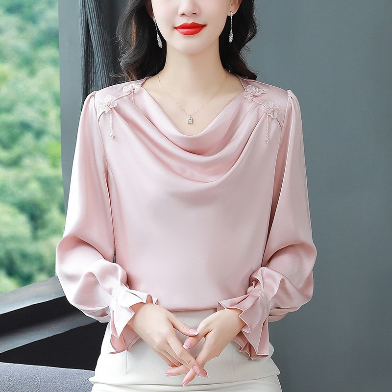 Korean Style Slim Fit Long Sleeve Flower Designed Tops