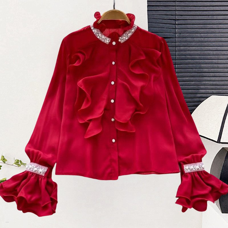 Eleagnt Ruffles Flare Sleeve Versatile Loose Tops