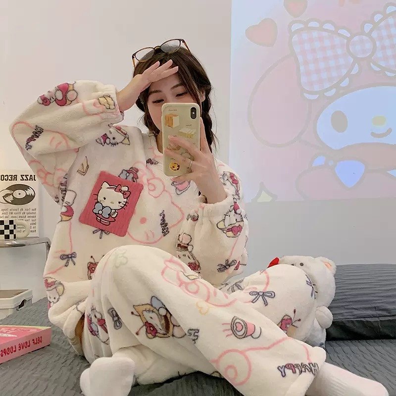 Fleece-Lined Korean Style Velvet Warm Winter Pajamas
