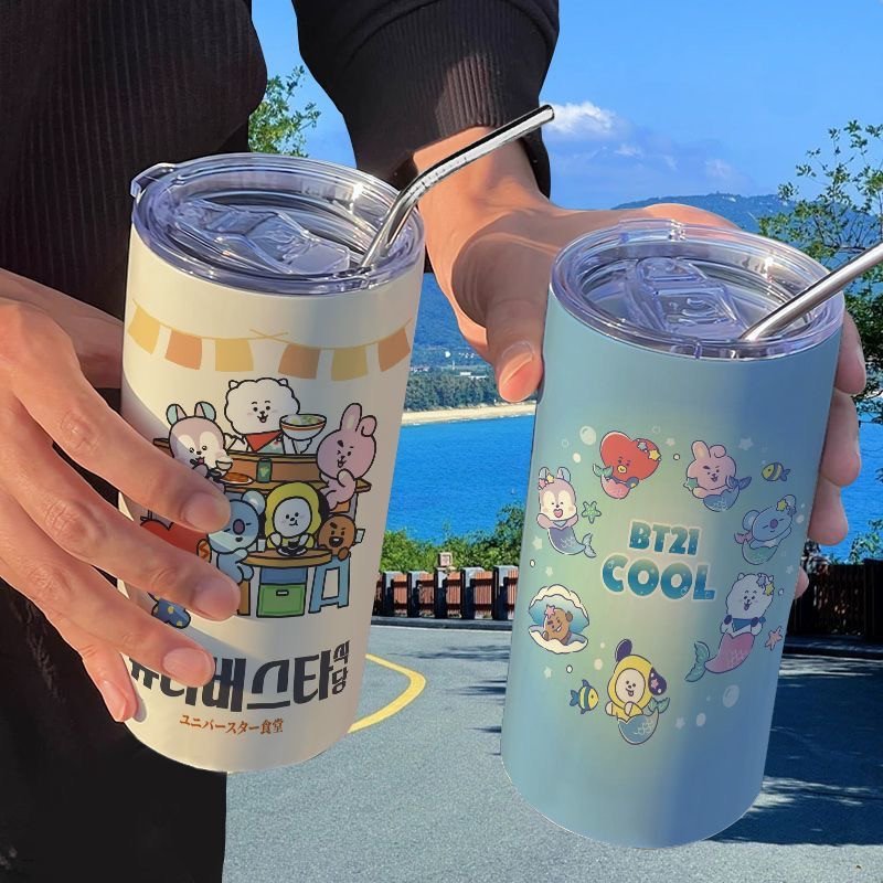 BT21 Stainless Steel Metal Straw Thermos Cup
