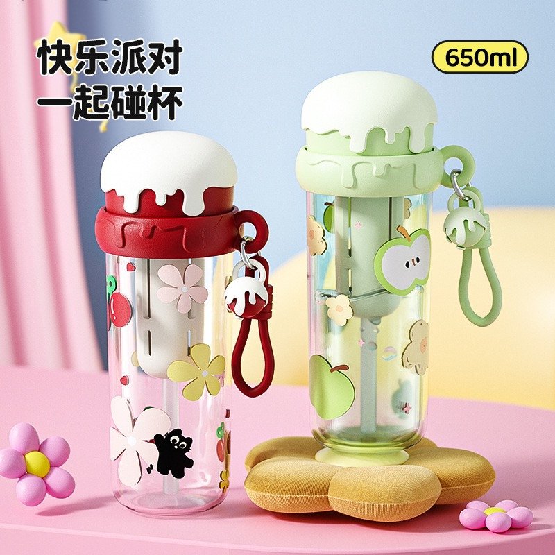 Kawaii Fruits Ice-Cream Straw Water Bottle 650ml
