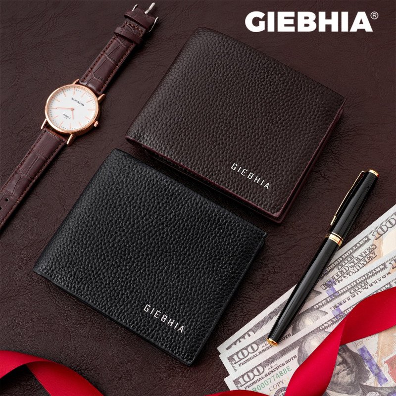 GIEBHIA Fashion Men's Solid Color Leather Wallet