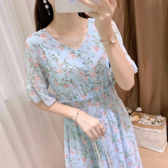 Korean Style Floral Chiffon Dress