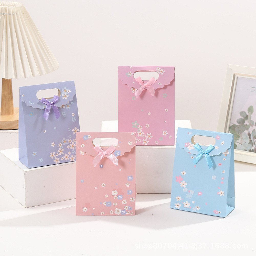 Floral Printed Bow Design Gift Wrapping Paper Bag 21cm