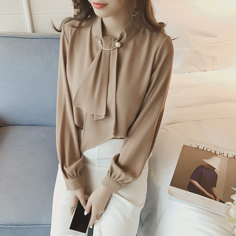 Korean Fashion Brooch Tie Solid Shirt