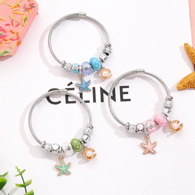 Fashionable Trendy Starfish Shell Adjustable Crystal Bracelets