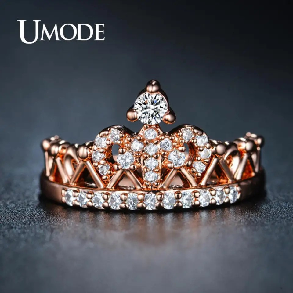 UMODE CZ Crystal Fashionable Rose Gold Crown Rings