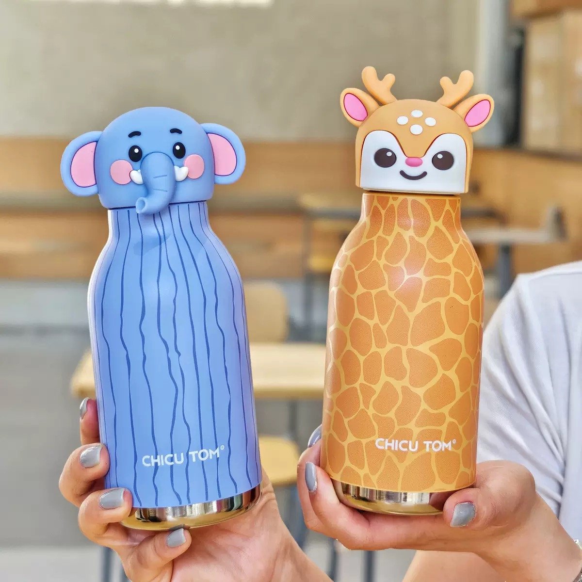Cute Kawaii Animal Head Vacuum Water Bottle 480ml